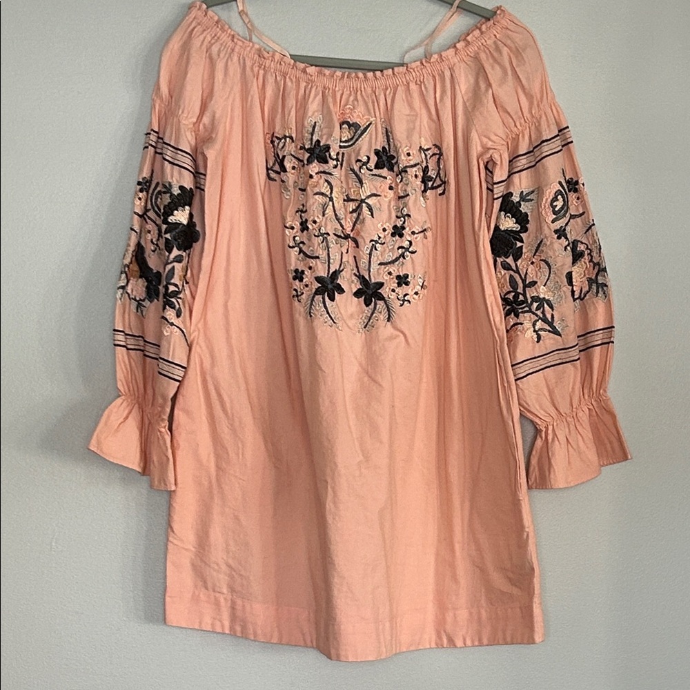Free People Fleur du Jour Pink On/Off-Shoulder Embroidered Mini Dress